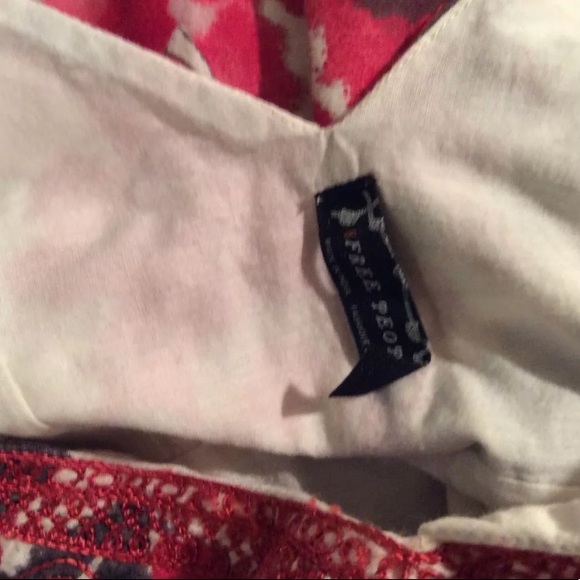 FREE PEOPLE Red Floral Dress Embroidered Details Gray Ivory Shift Sheath Cotton - Picture 7 of 8